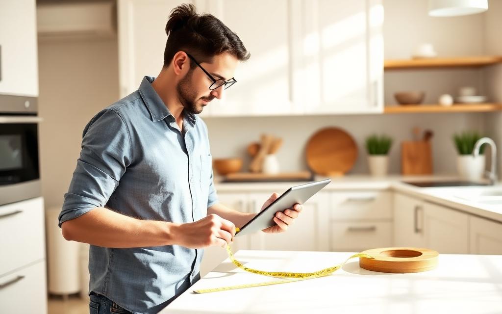 Designer taking kitchen measurements